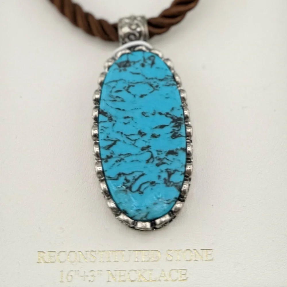 Atterri Turquoise-Style Reconstituted Stone Pendant Necklace –Western Boho Style - Picture 4 of 7